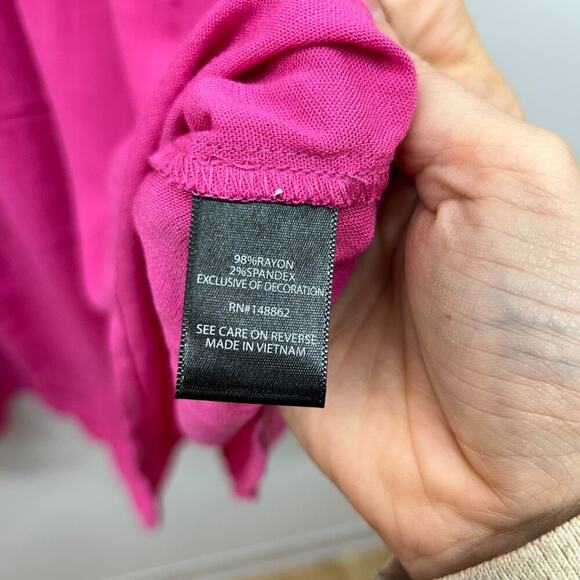 Torrid Pink Button Lace 3/4 Sleeve Slub Pintuck Neck Mini Dress Plus Size 2X - Picture 8 of 8